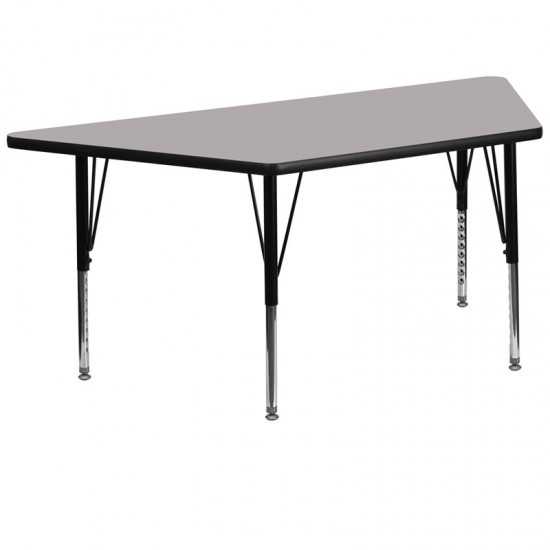 29''W x 57''L Trapezoid Grey HP Laminate Activity Table - Height Adjustable Short Legs