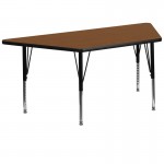 29\'\'W x 57\'\'L Trapezoid Oak HP Laminate Activity Table - Height Adjustable Short Legs