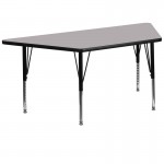 29''W x 57''L Trapezoid Grey Thermal Laminate Activity Table - Height Adjustable Short Legs