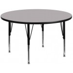 42'' Round Grey Thermal Laminate Activity Table - Height Adjustable Short Legs