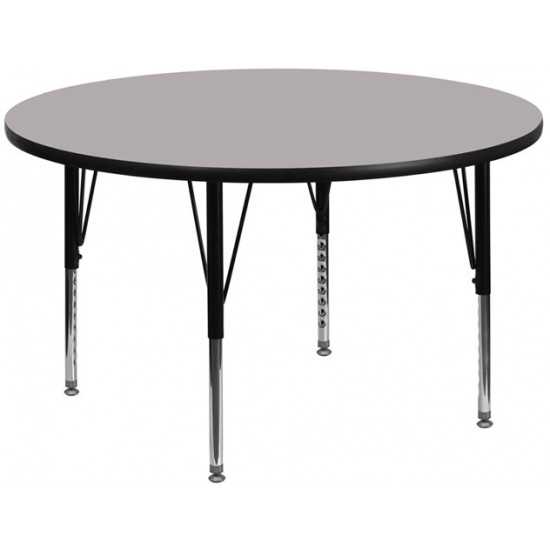 42'' Round Grey Thermal Laminate Activity Table - Height Adjustable Short Legs