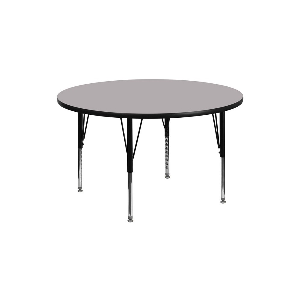 42'' Round Grey Thermal Laminate Activity Table - Height Adjustable Short Legs