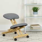 Mobile Wooden Ergonomic Kneeling Office Chair in Gray Fabric