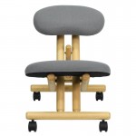 Mobile Wooden Ergonomic Kneeling Office Chair in Gray Fabric