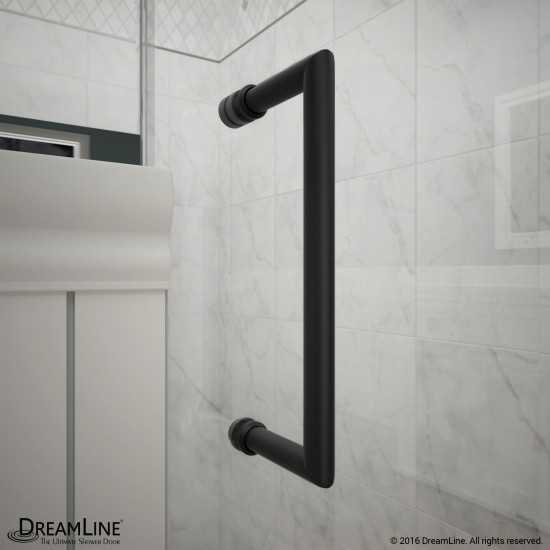 Unidoor 51-52 in. W x 72 in. H Frameless Hinged Shower Door with Shelves in Satin Black