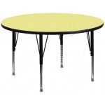 42'' Round Yellow Thermal Laminate Activity Table - Height Adjustable Short Legs