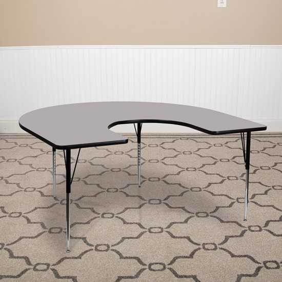 60''W x 66''L Horseshoe Grey Thermal Laminate Activity Table - Standard Height Adjustable Legs
