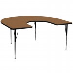 60''W x 66''L Horseshoe Oak Thermal Laminate Activity Table - Standard Height Adjustable Legs