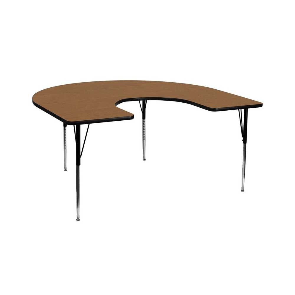 60''W x 66''L Horseshoe Oak Thermal Laminate Activity Table - Standard Height Adjustable Legs