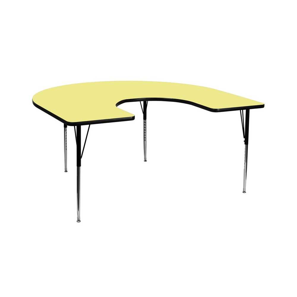 60''W x 66''L Horseshoe Yellow Thermal Laminate Activity Table - Standard Height Adjustable Legs