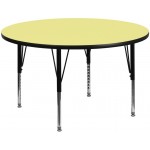 60'' Round Yellow Thermal Laminate Activity Table - Height Adjustable Short Legs