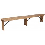 8' x 12'' Antique Rustic Solid Pine Folding Farm Bench with 3 Legs