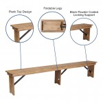 8' x 12'' Antique Rustic Solid Pine Folding Farm Bench with 3 Legs