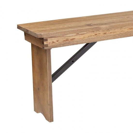 8' x 12'' Antique Rustic Solid Pine Folding Farm Bench with 3 Legs