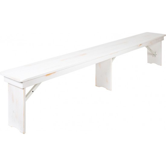 8' x 12" Antique Rustic Solid White Pine Folding Farm Bench with 3 Legs