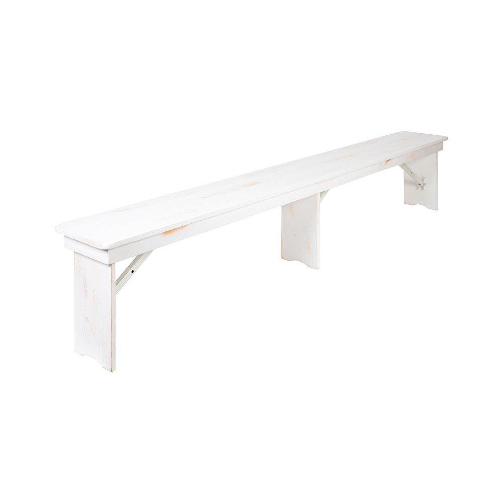 8' x 12" Antique Rustic Solid White Pine Folding Farm Bench with 3 Legs