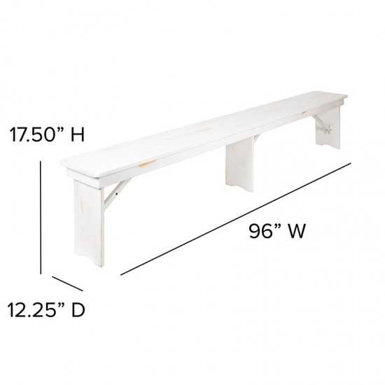 8' x 12" Antique Rustic Solid White Pine Folding Farm Bench with 3 Legs