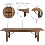 9' x 40" Rectangular Antique Rustic Solid Pine Folding Farm Table