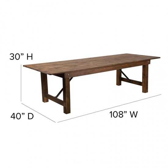 9' x 40" Rectangular Antique Rustic Solid Pine Folding Farm Table