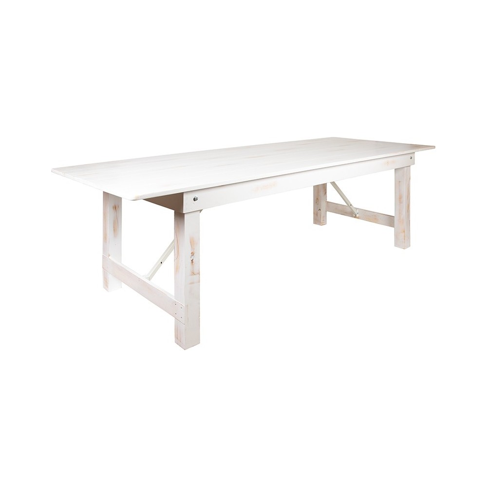 9' x 40" Rectangular Antique Rustic White Solid Pine Folding Farm Table