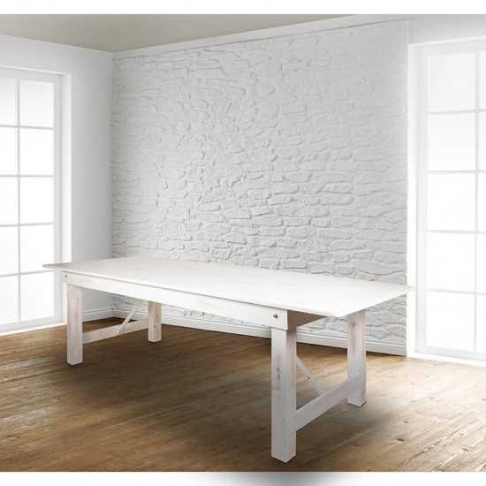 9' x 40" Rectangular Antique Rustic White Solid Pine Folding Farm Table