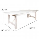 9' x 40" Rectangular Antique Rustic White Solid Pine Folding Farm Table