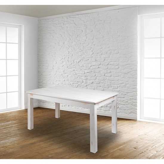 60" x 38" Rectangular Antique Rustic White Solid Pine Farm Dining Table