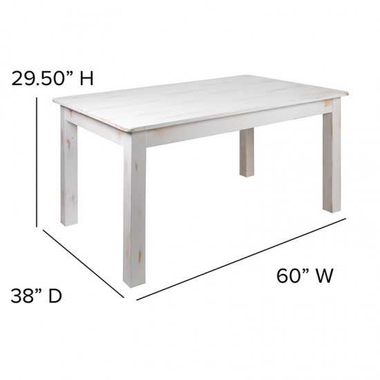 60" x 38" Rectangular Antique Rustic White Solid Pine Farm Dining Table