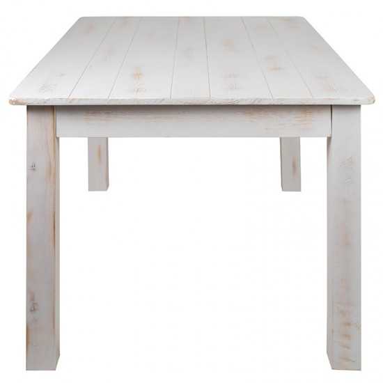 60" x 38" Rectangular Antique Rustic White Solid Pine Farm Dining Table