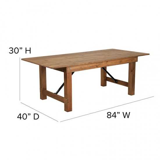 7' x 40" Rectangular Antique Rustic Solid Pine Folding Farm Table