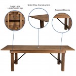 8' x 40" Rectangular Antique Rustic Solid Pine Folding Farm Table