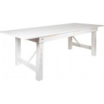 8' x 40" Rectangular Antique Rustic White Solid Pine Folding Farm Table