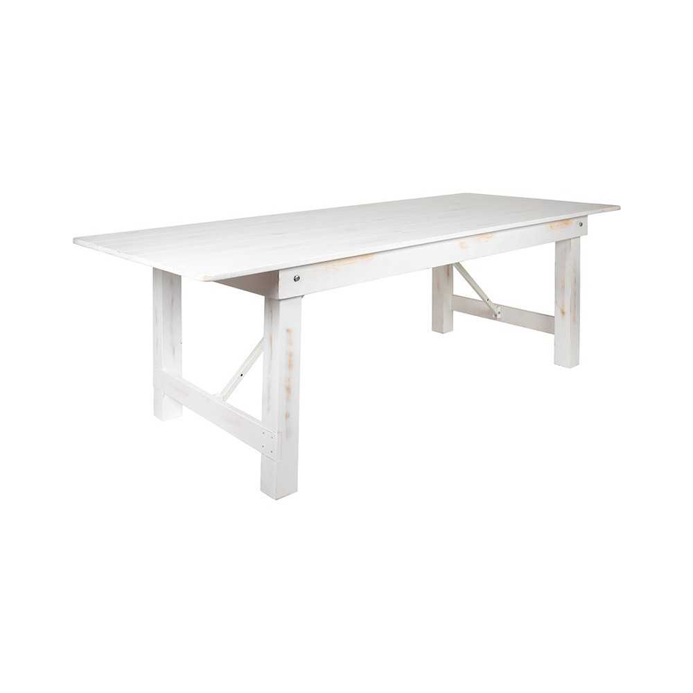 8' x 40" Rectangular Antique Rustic White Solid Pine Folding Farm Table