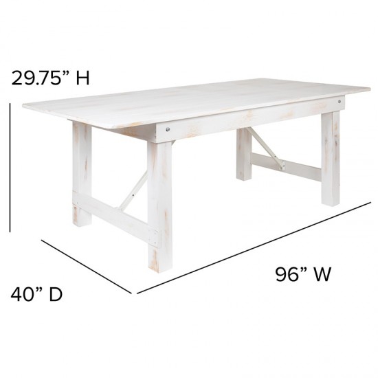 8' x 40" Rectangular Antique Rustic White Solid Pine Folding Farm Table