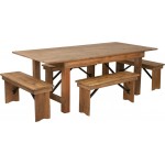 7' x 40'' Antique Rustic Folding Farm Table and Four Bench Set