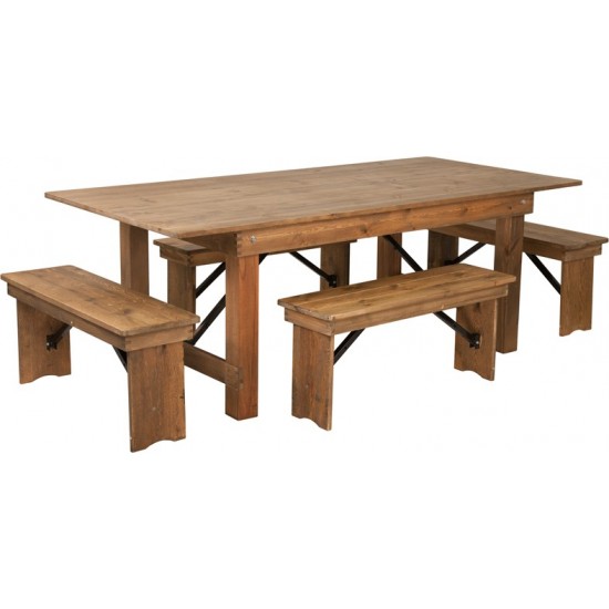 7' x 40'' Antique Rustic Folding Farm Table and Four Bench Set