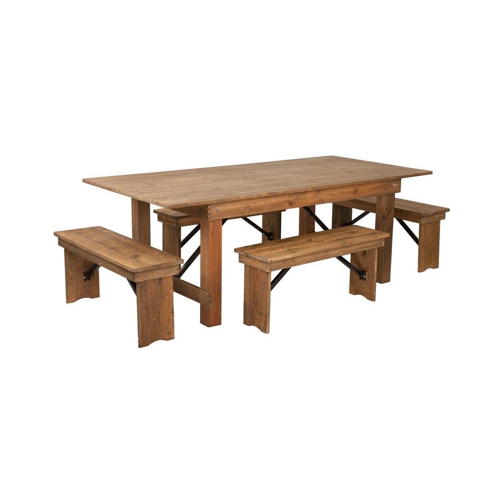 7' x 40'' Antique Rustic Folding Farm Table and Four Bench Set