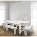 7' x 40" Antique Rustic White Folding Farm Table and Four Bench Set