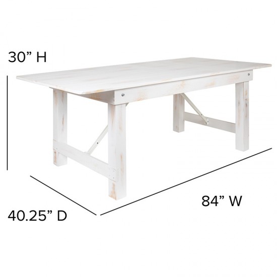 7' x 40" Antique Rustic White Folding Farm Table and Four Bench Set