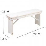 7' x 40" Antique Rustic White Folding Farm Table and Four Bench Set