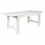 7' x 40" Antique Rustic White Folding Farm Table and Four Bench Set