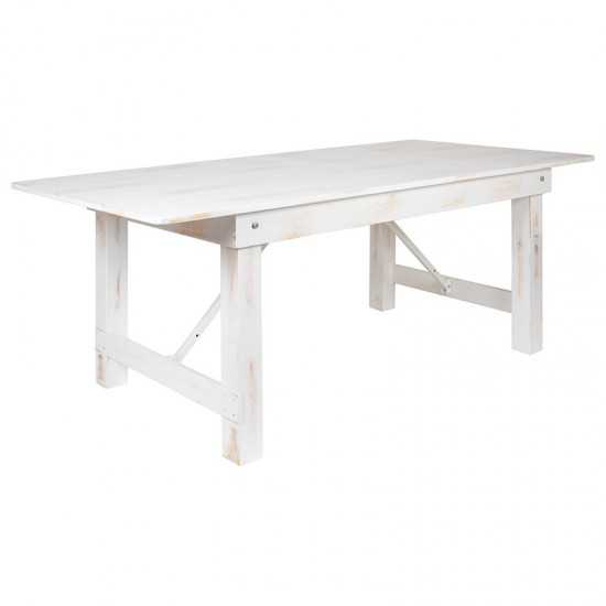 7' x 40" Antique Rustic White Folding Farm Table and Four Bench Set