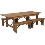 8\' x 40\'\' Antique Rustic Folding Farm Table and Four 40.25"L Bench Set