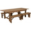 8' x 40'' Antique Rustic Folding Farm Table and Four 40.25"L Bench Set