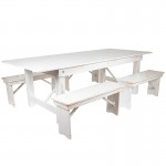 8' x 40" Antique Rustic White Folding Farm Table and Four 40.25"L Bench Set