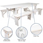 8' x 40" Antique Rustic White Folding Farm Table and Four 40.25"L Bench Set