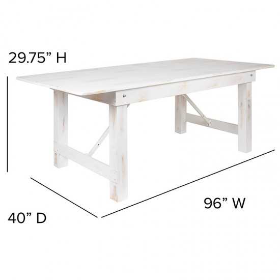 8' x 40" Antique Rustic White Folding Farm Table and Four 40.25"L Bench Set