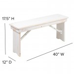 8' x 40" Antique Rustic White Folding Farm Table and Four 40.25"L Bench Set