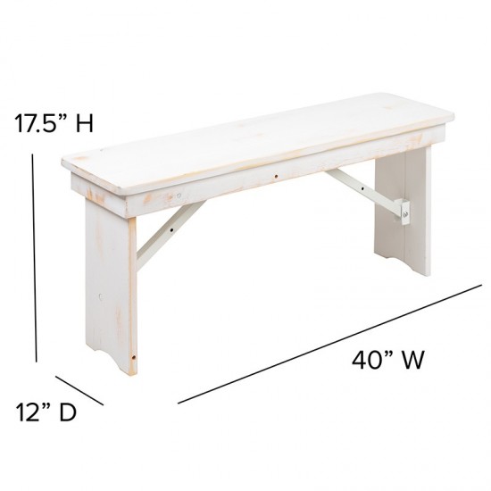 8' x 40" Antique Rustic White Folding Farm Table and Four 40.25"L Bench Set
