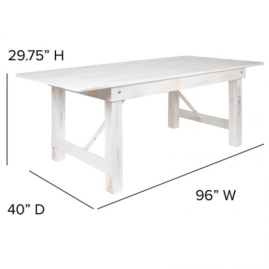 8' x 40" Antique Rustic White Folding Farm Table and Two Bench Set